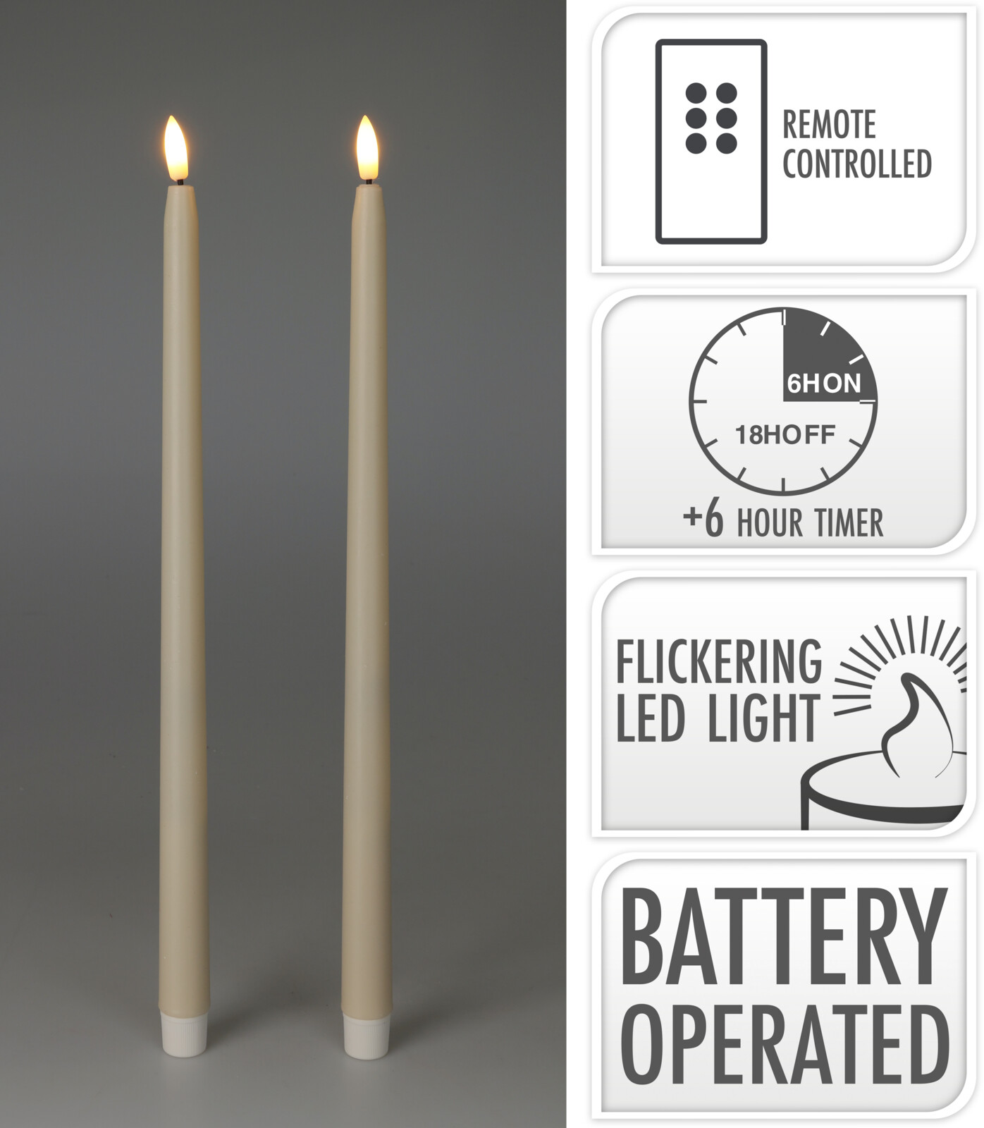 Rafmagnskerti 2stk 38cm ivory
