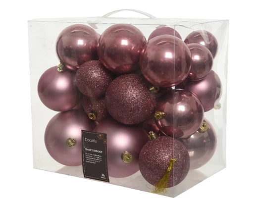 Jólakúlur 26stk í boxi bleikar