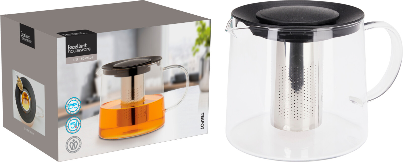 Tepottur úr gleri 1,5 l