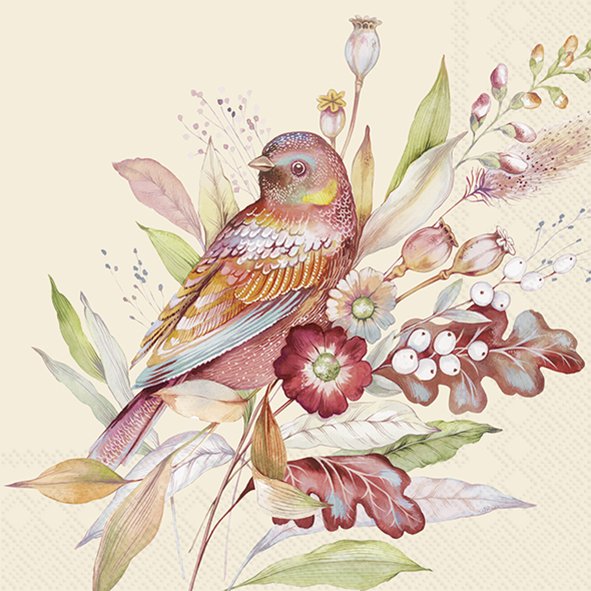 Servíettur 33*33cm Autumn meadow bird cream