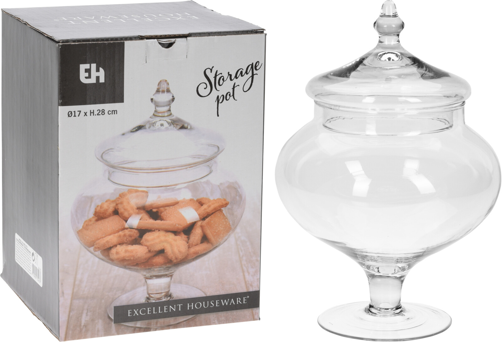 Glerkrukka á fæti með loki