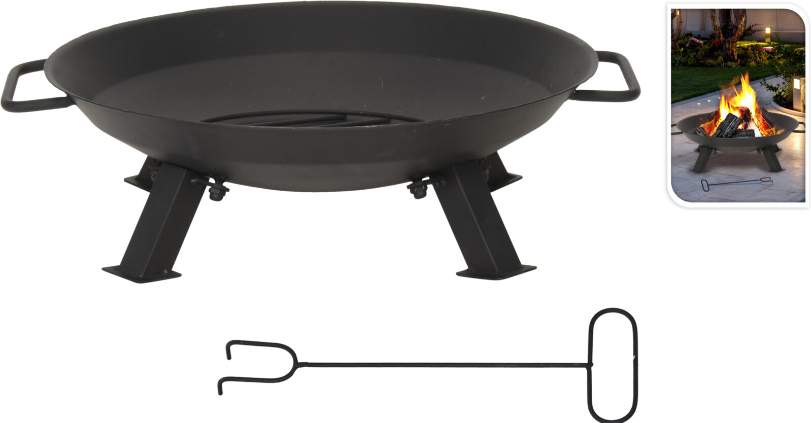 Eldstæði skál 4 lappir 46cm þverm