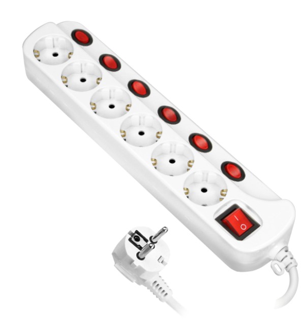 FJÖLTENGI 6F HVÍTT M/ROFA Á HVERN TENGIL, ORAE13162(GS)/1,5M