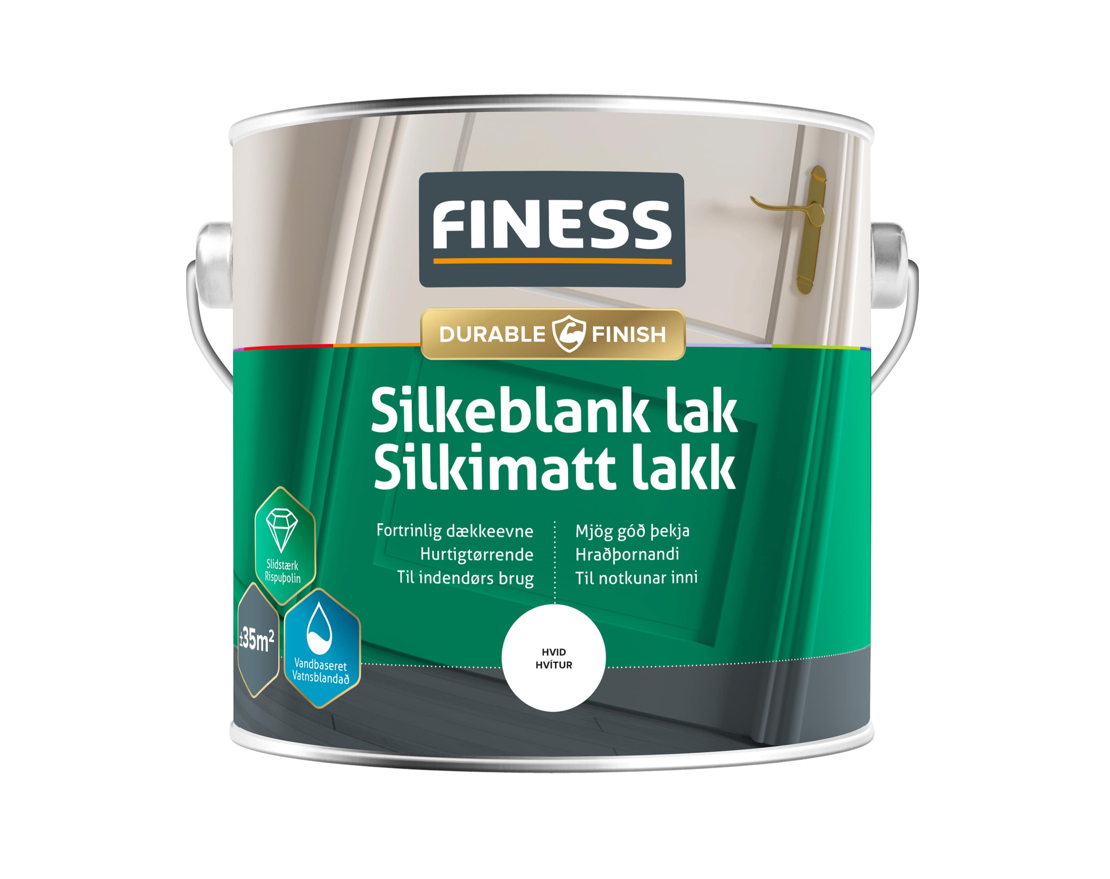 Lakk inni Finess silkimatt hvítt 2,5 ltr