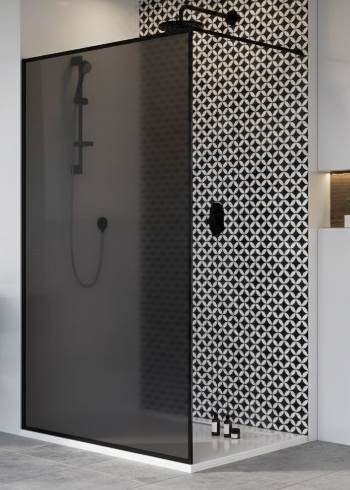 Sturtuhlið 900mm x 2000mm, dökkt gler með svörtum ramma