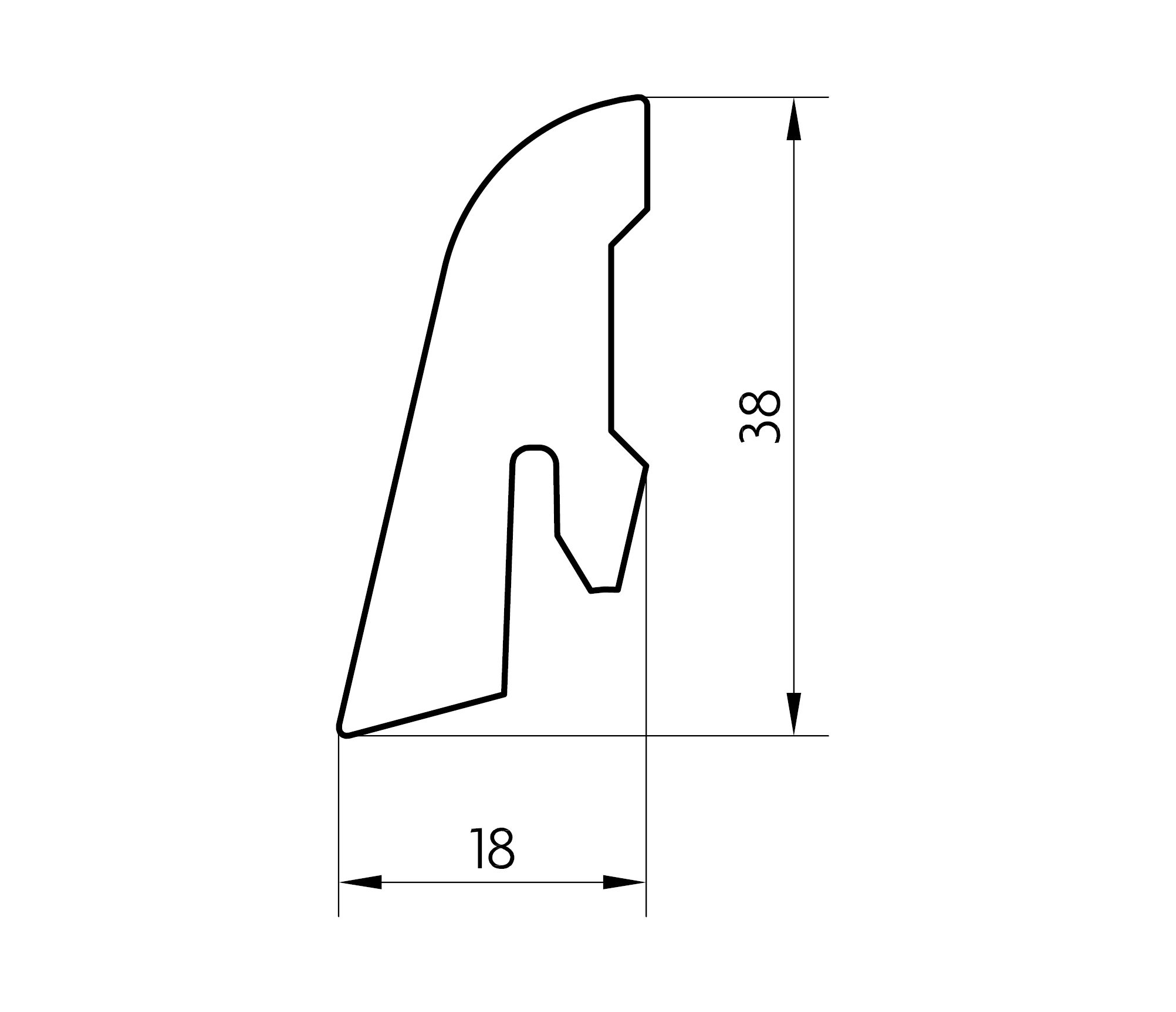 Parketlisti askur hvítt. MDF6066 18x38mm 2,5 lm