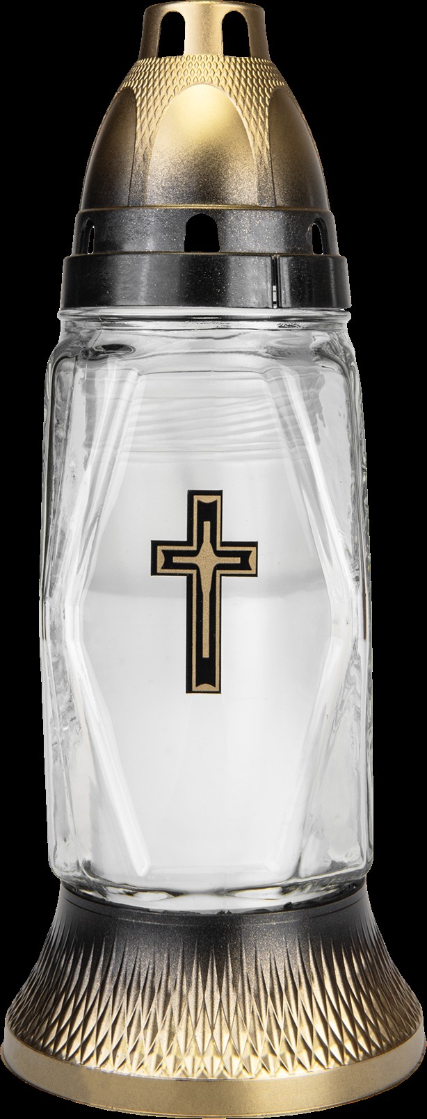 Leiðisljós gler m/krossi 6*27cm gyllt