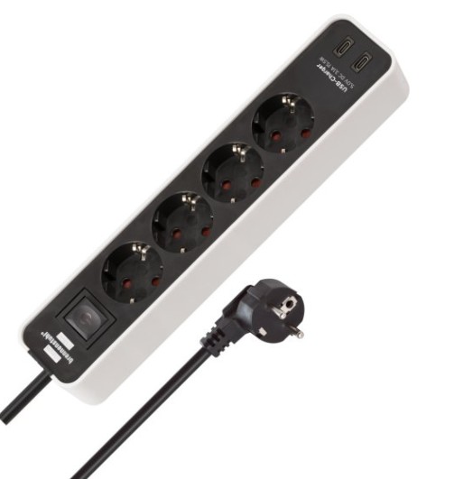 FJÖLTENGI 4F HVÍTT 1,5M M/ROFA ECOLOR 2xUSB-C, H05VV-F 3G1,5