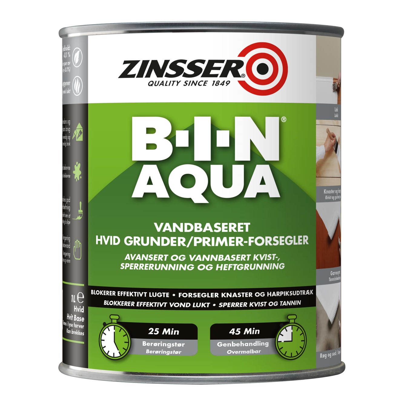 Grunnur Zinsser BIN Aqua 1 ltr hvítur