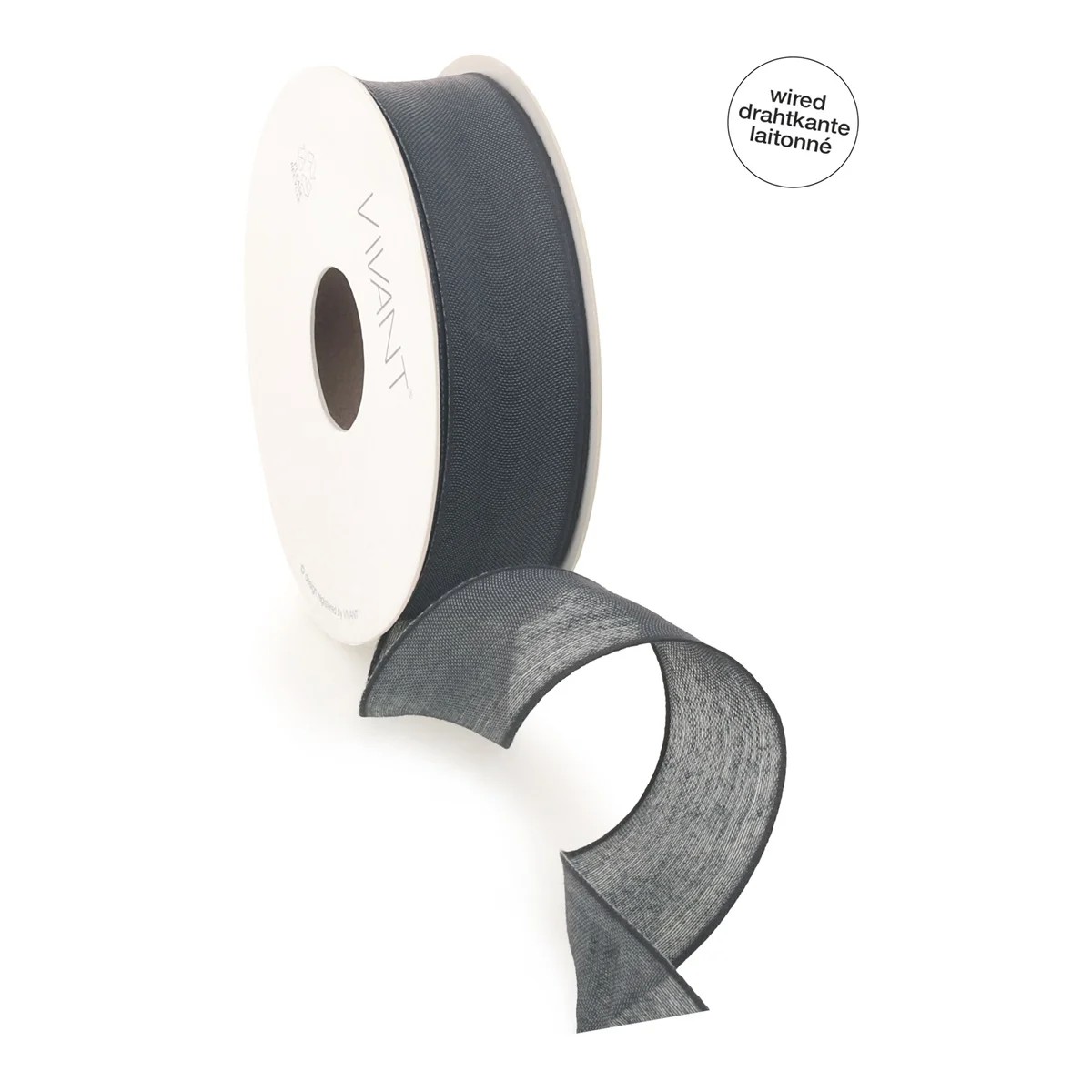 Borði Batiste með vír 38mm*20m dökkgrár