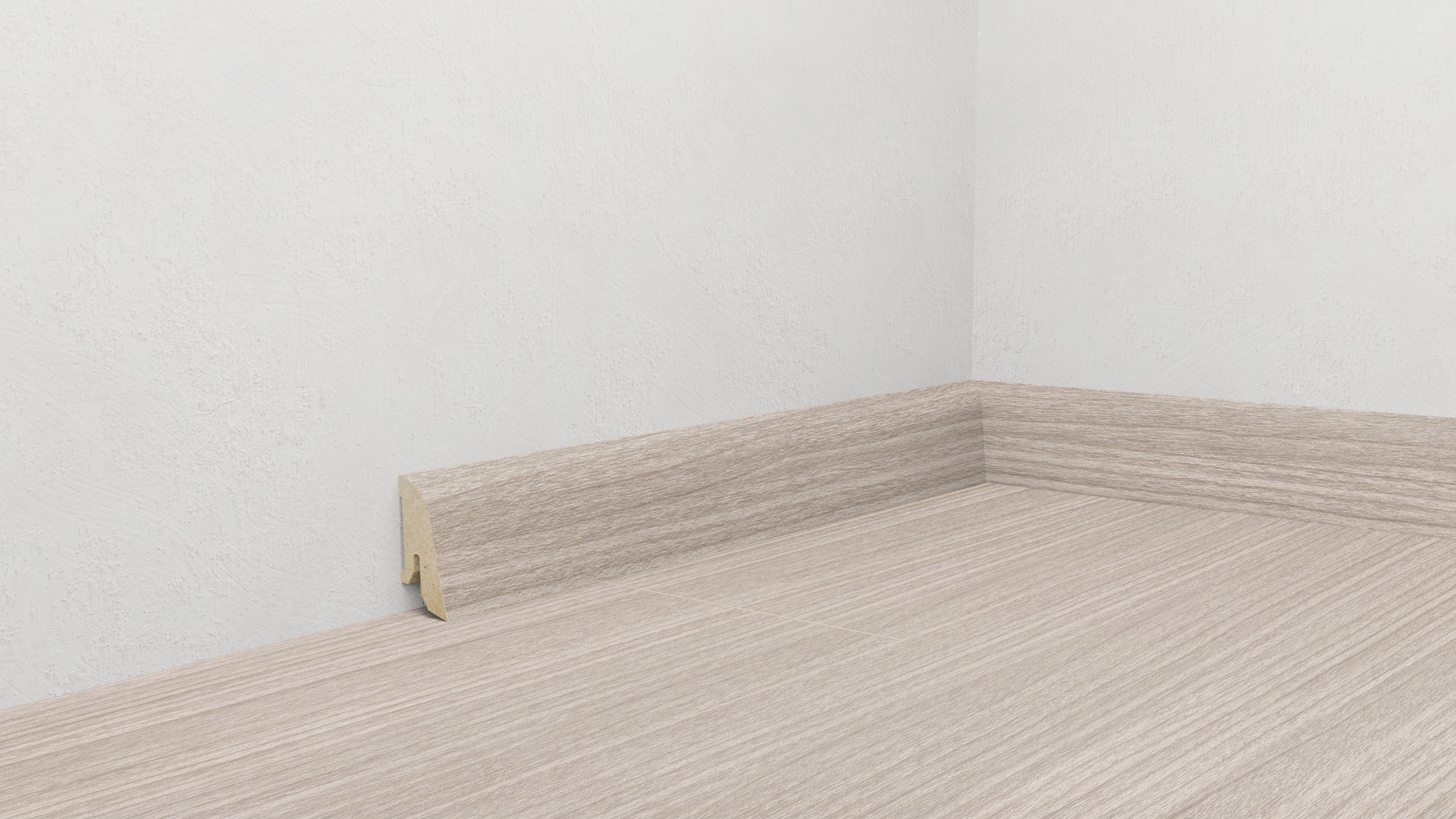 Parketlisti Gráhvít Eik 18x38x2400 mm filmulagt MDF