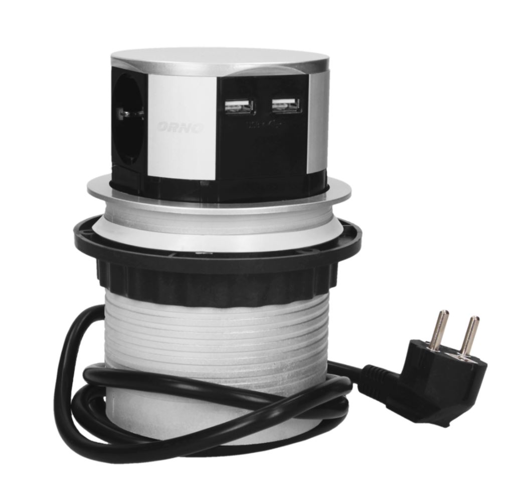 BORÐTURN INNF. SCHUCKO+USB 1,5M - OR-AE-1342(GS)