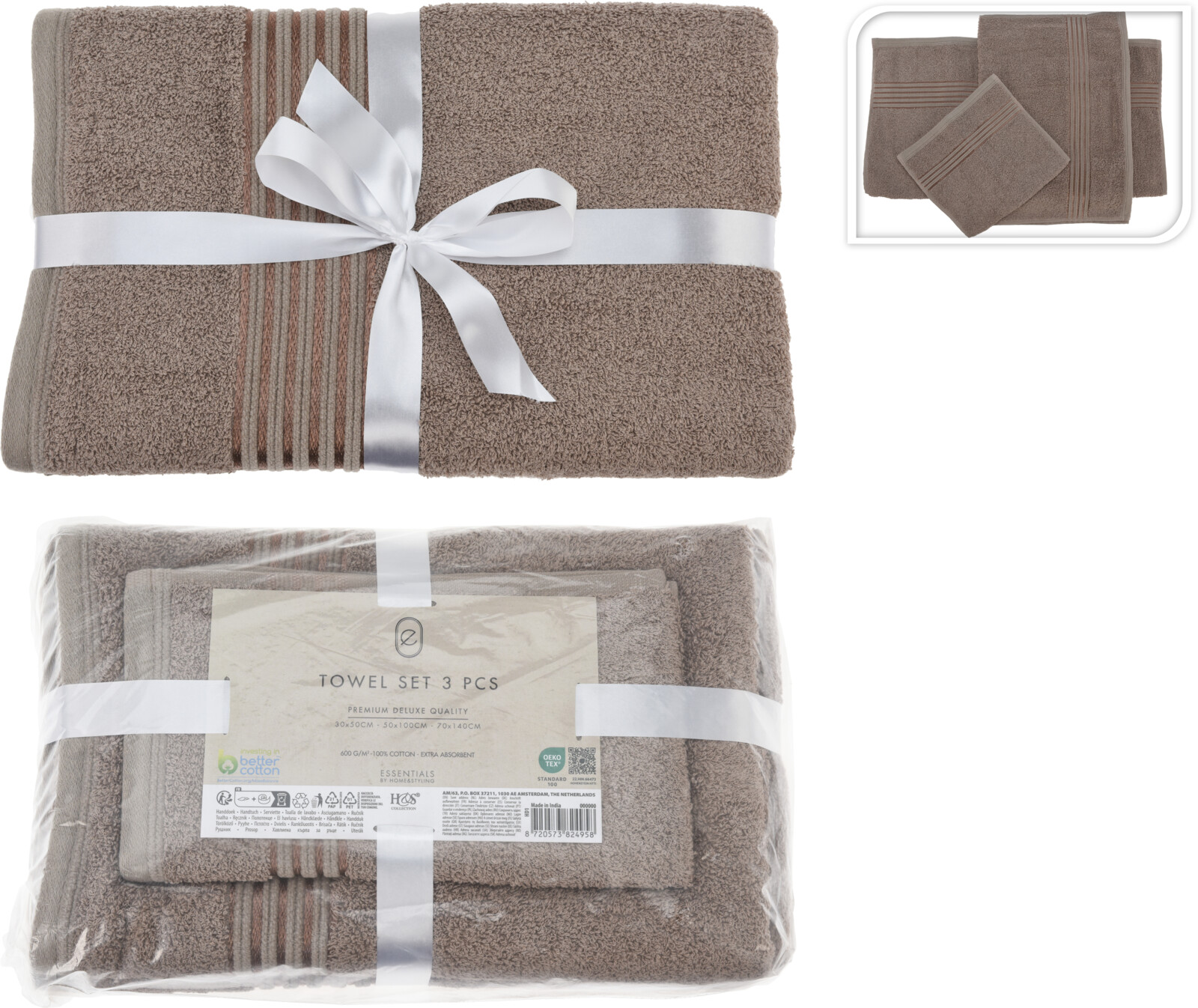 Handklæðasett 3stk taupe