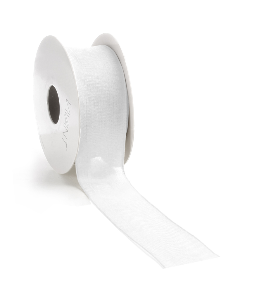 Borði Batiste með vír 38mm*20m hvítt