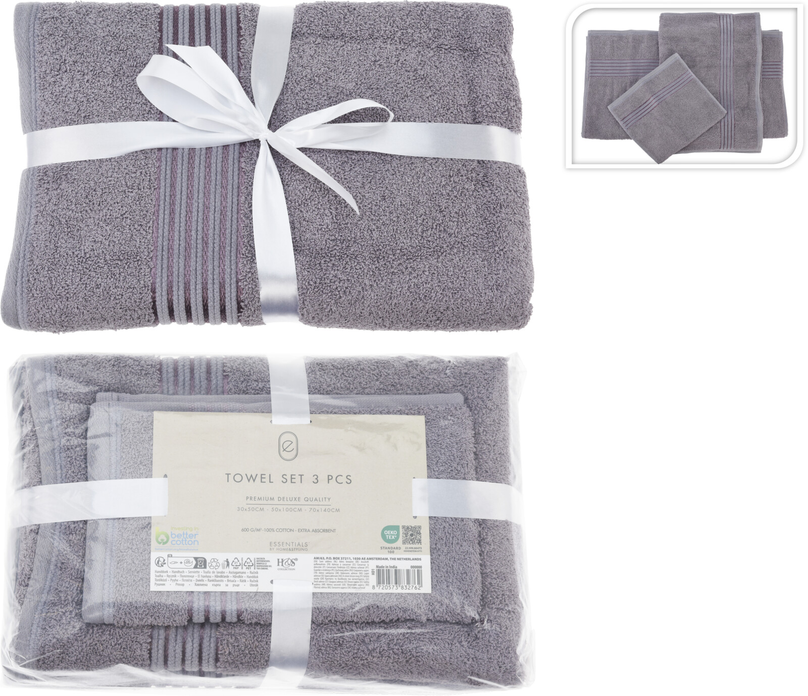 Handklæðasett 3stk lavender