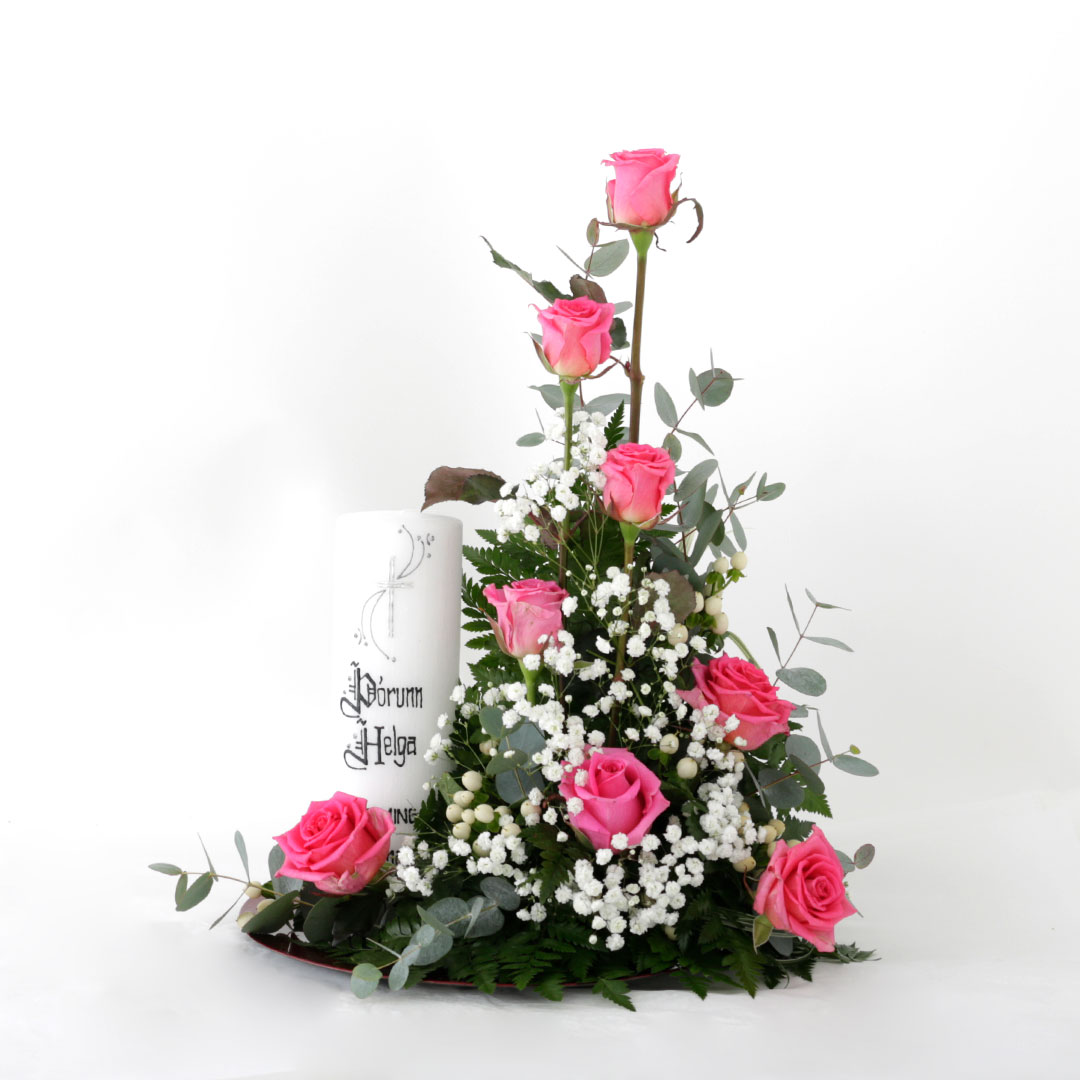 Bleik og hvít fermingarskreyting