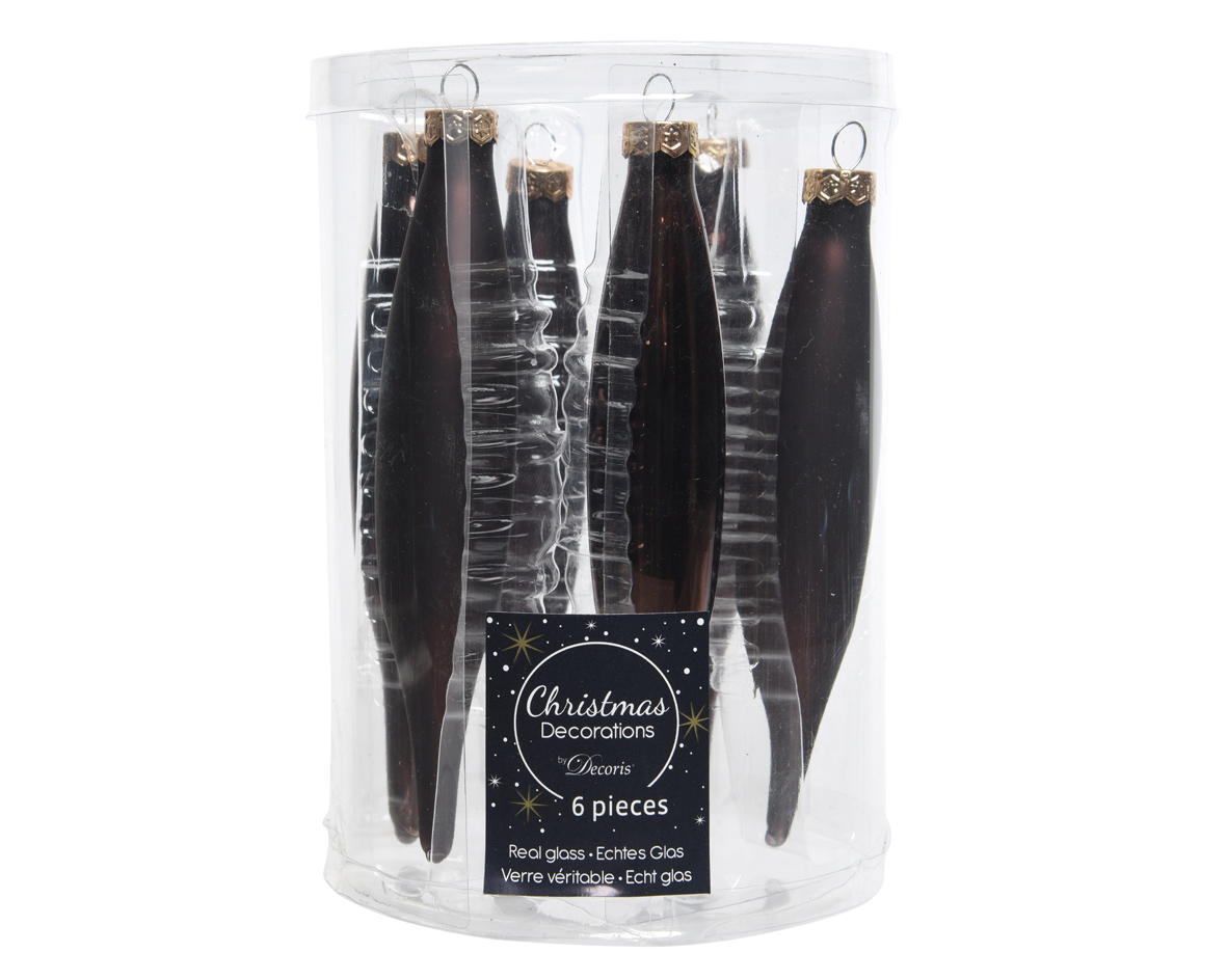 Kúlur 3*15cm 6stk dökkbrúnar