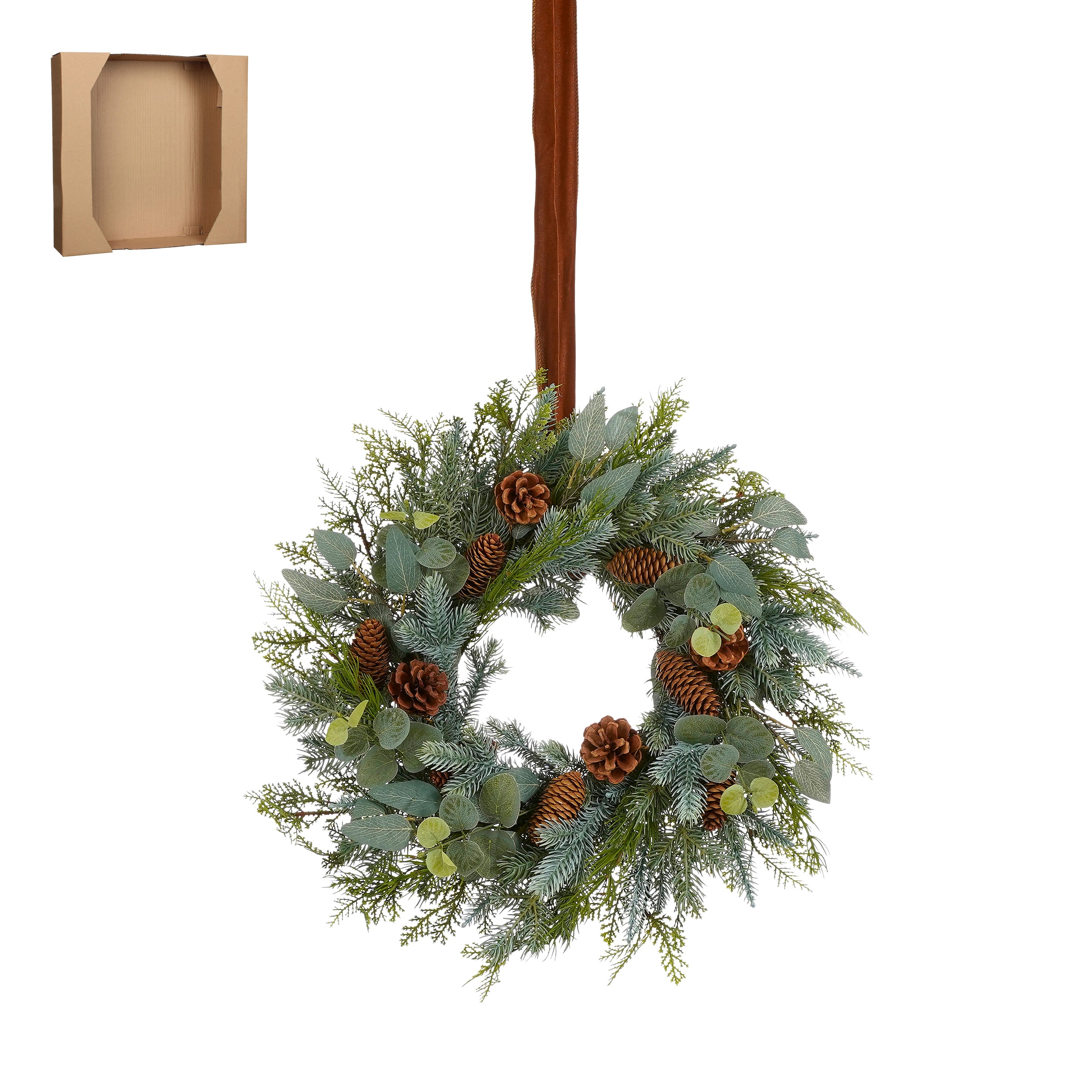 Gervikrans með könglum og borða 50cm