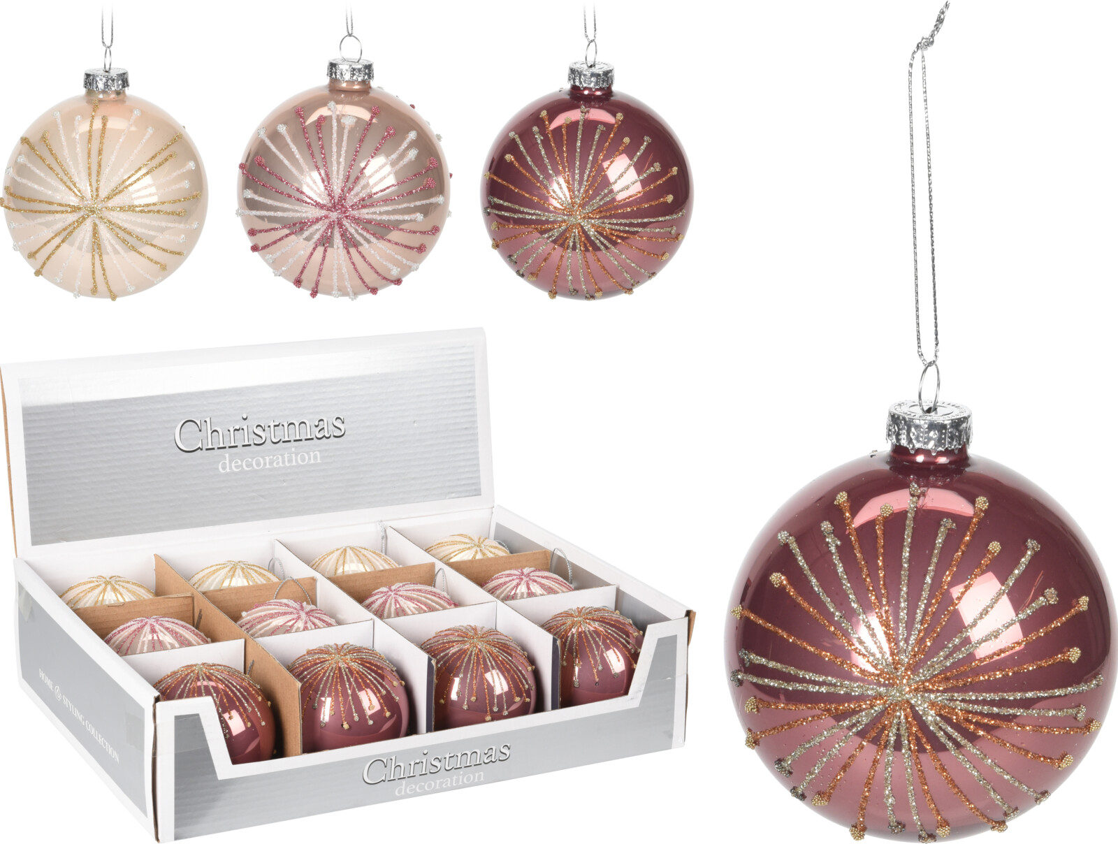 Jólakúla 8cm glimmer 3teg.