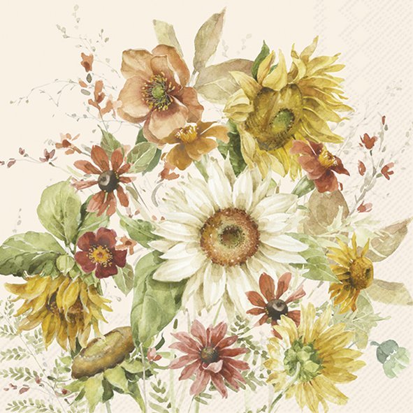 Servíettur 33*33cm Late summer flowers cream