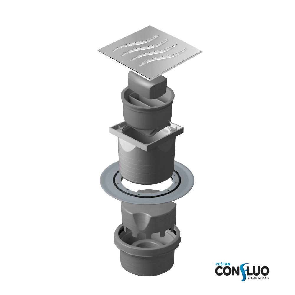 Niðurfall CONFLUO þurrlás/beint 10x10