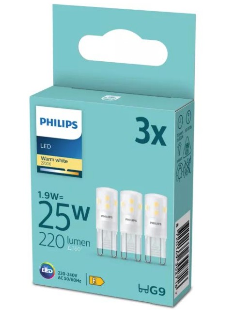 LEDC G9 25W 220lm 1,9W  2700K 3pakk  PHS-LEDC-KU25G9-3P