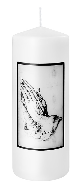 Samúðarkerti 8*20cm hvítt með höndum