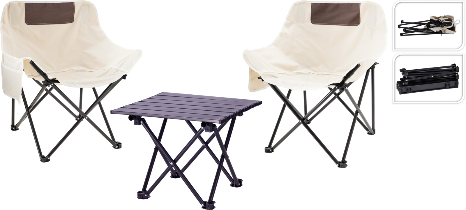 Útilegusett 2 stólar + borð ljóst