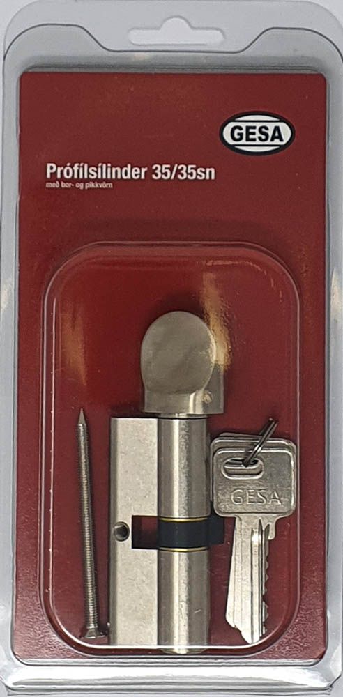 Sylinder Euro 35/35 lykill og snerill Gesa