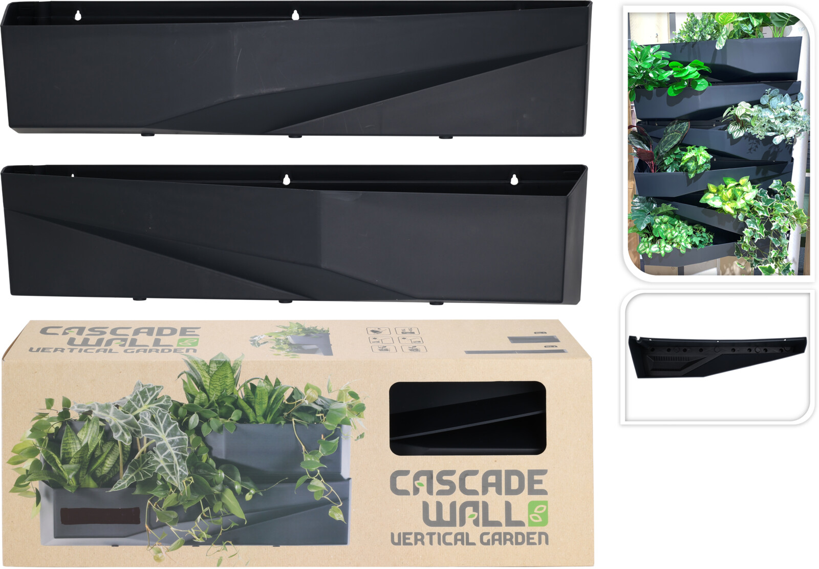 Veggpottur plast 78*19*h35cm svartur