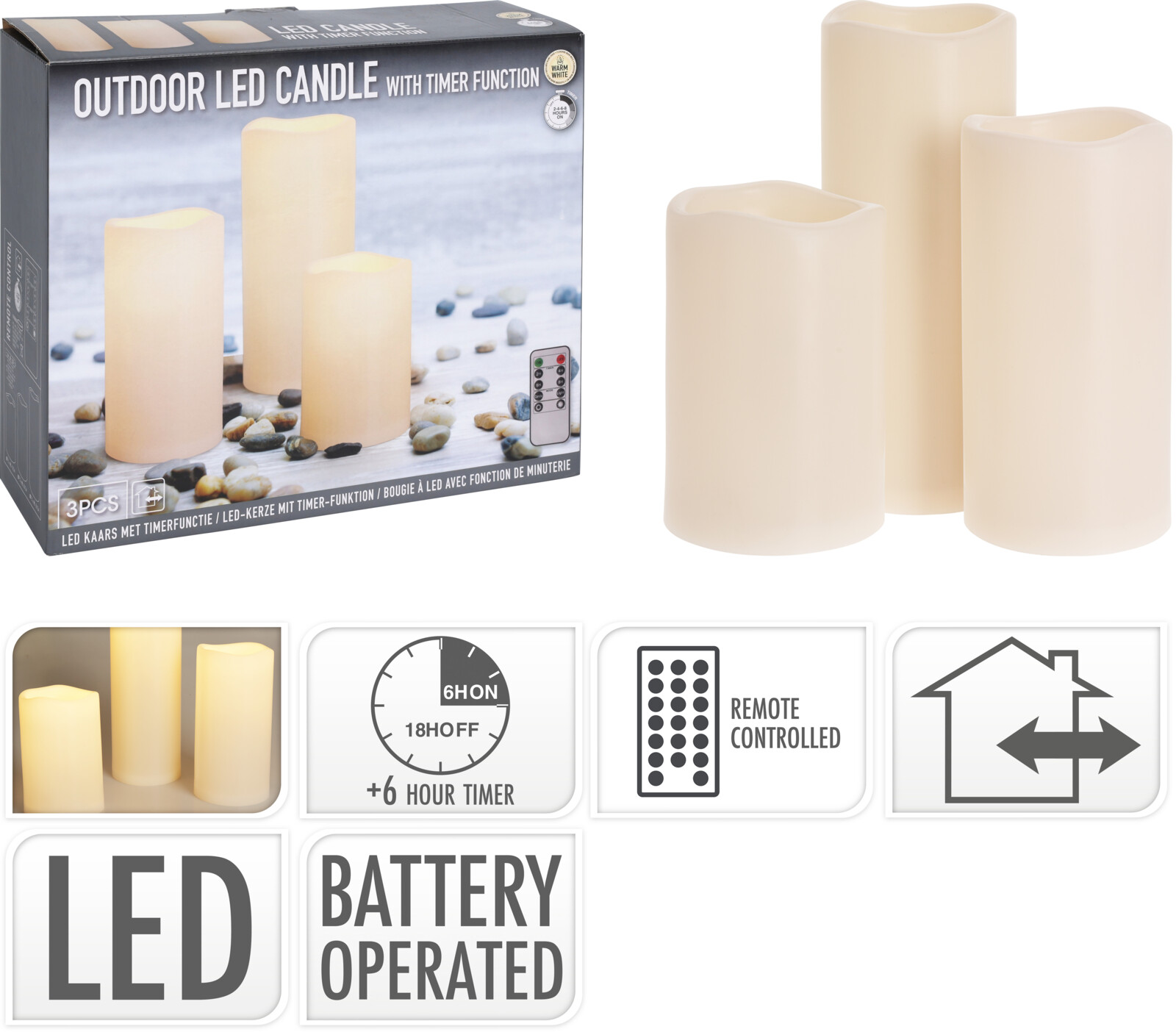 Rafhlöðukerti ivory LED IP44