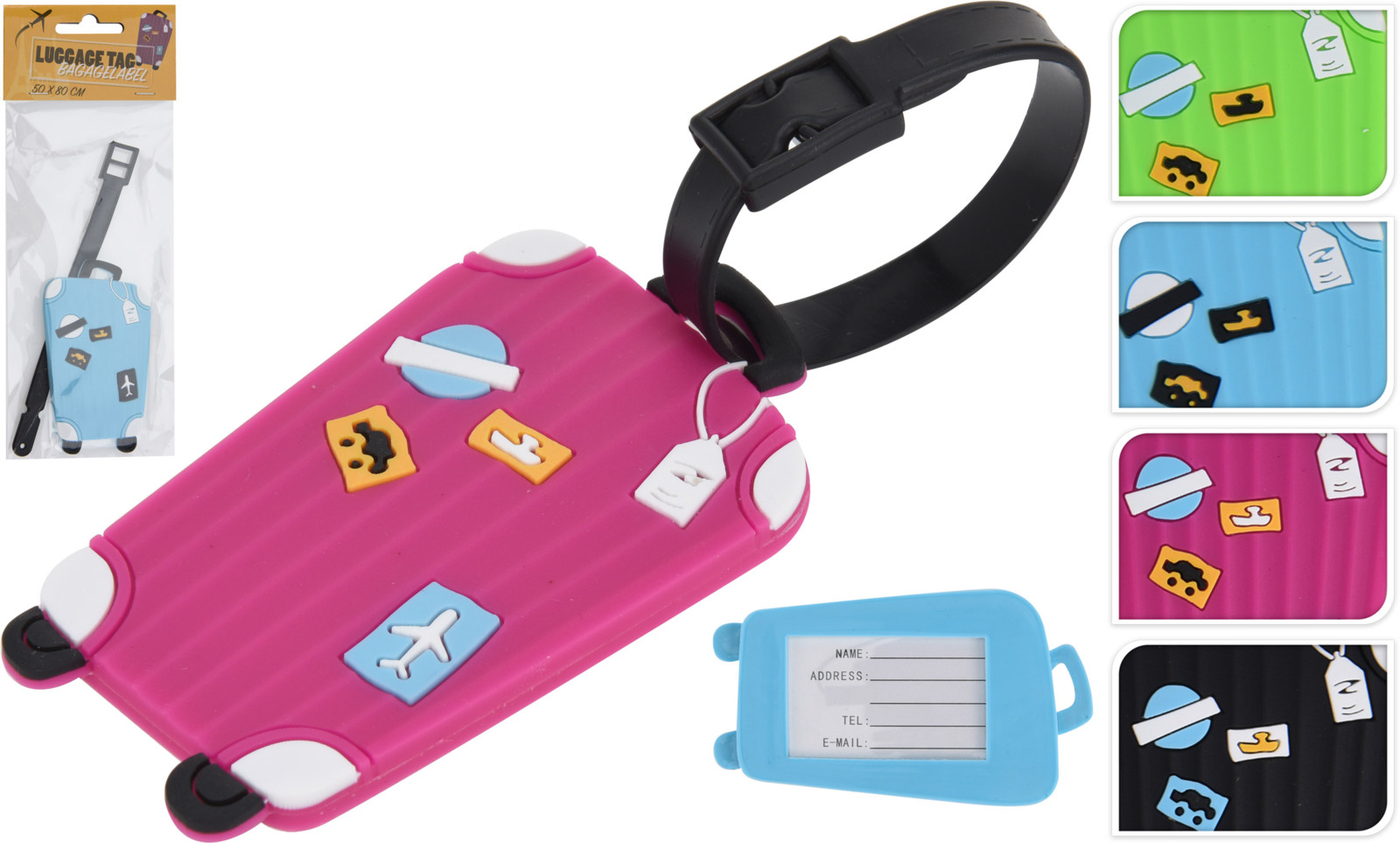 Töskumerkimiði 5*8cm grænn/bleikur/blár/svartur