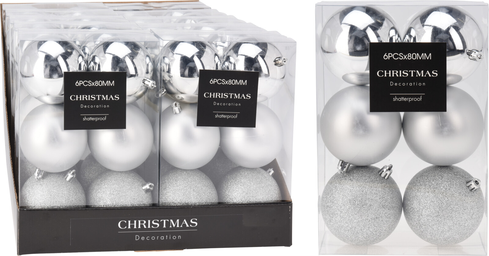 Kúla 8cm 6stk silfur