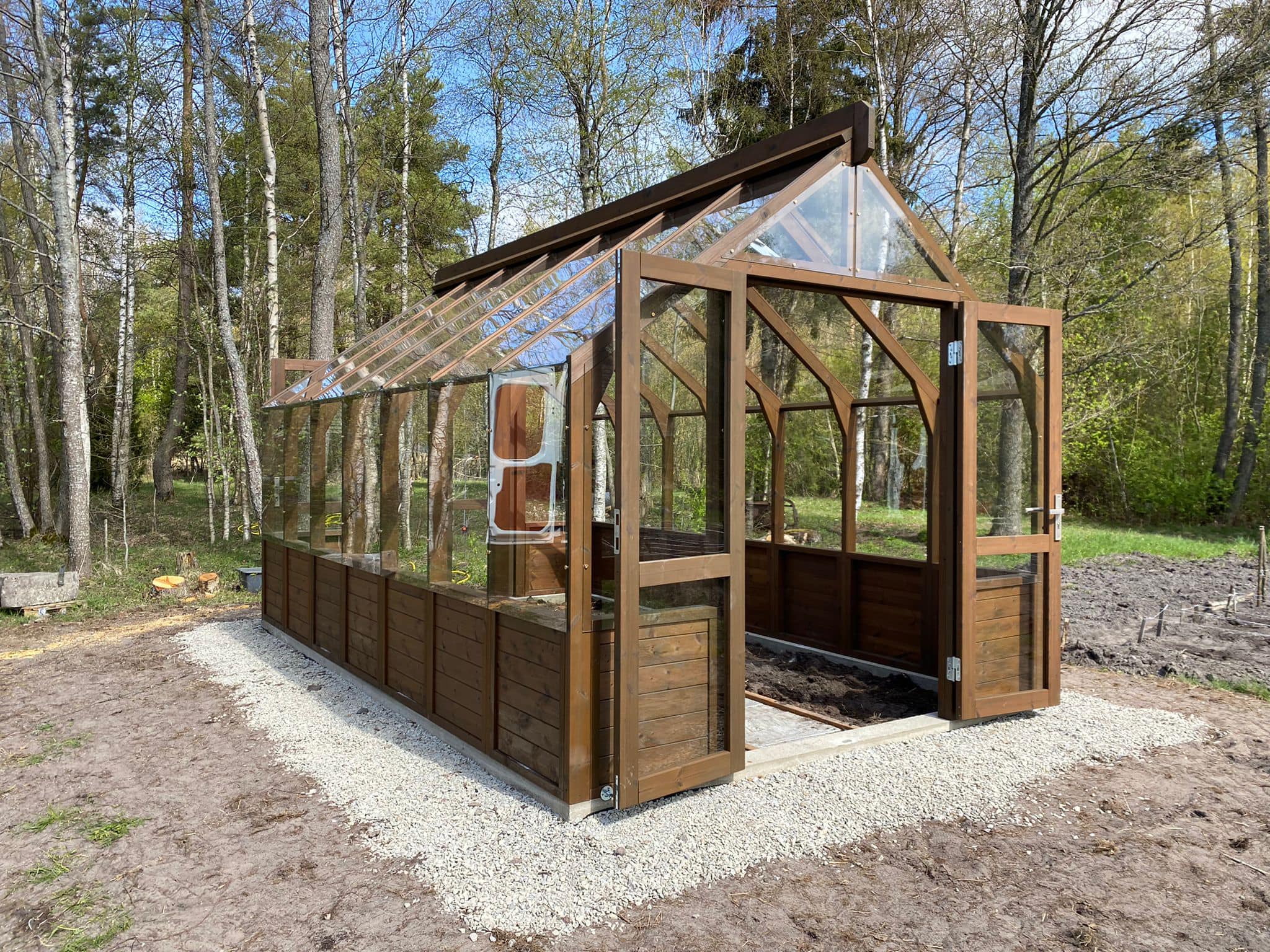 Gróðurhús 15m² Hitameðhöndluð Fura Svart No9