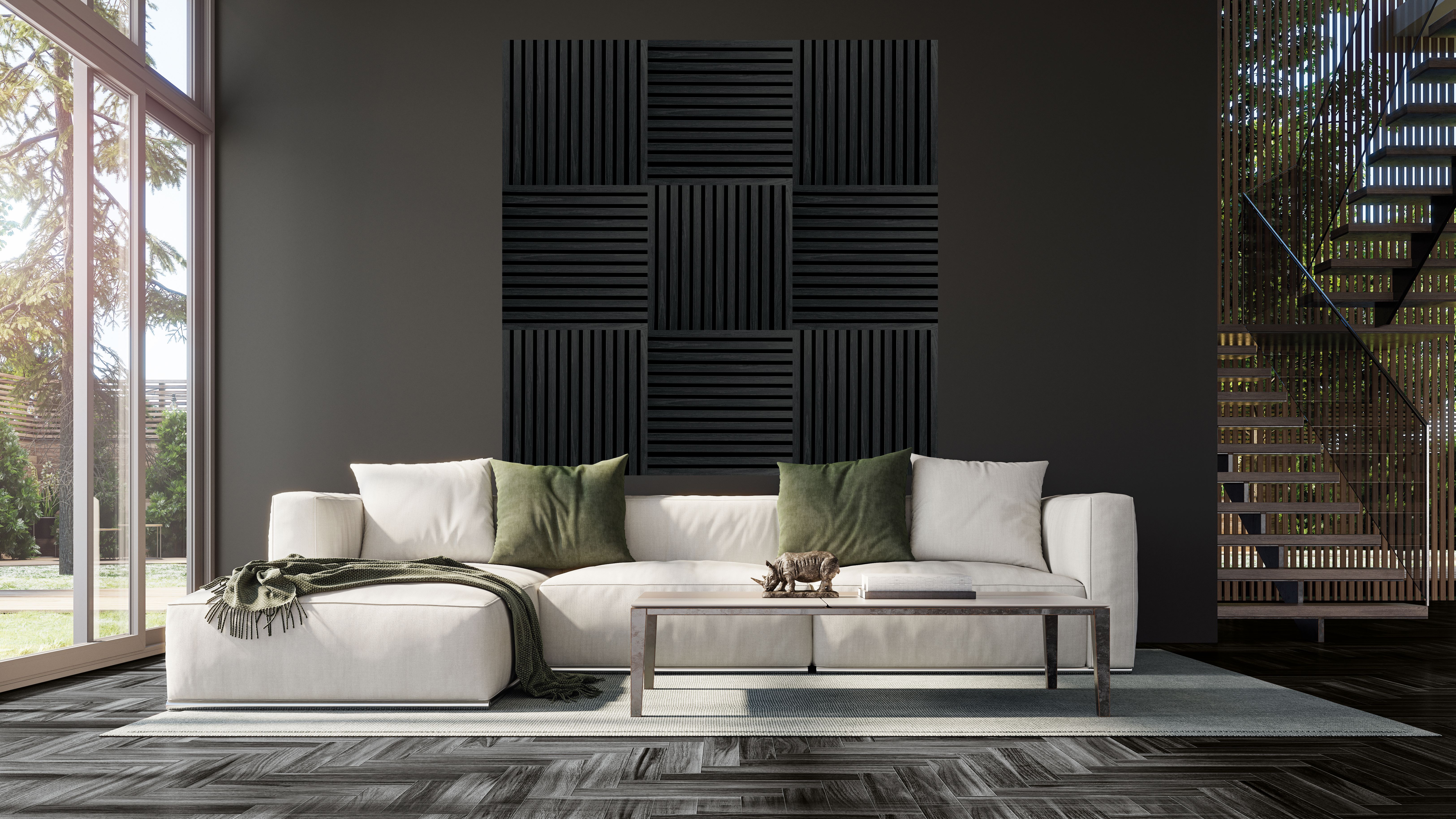 Vegg og loft hljóðd . Square  Svört eik 2stk  22x520x520 mm