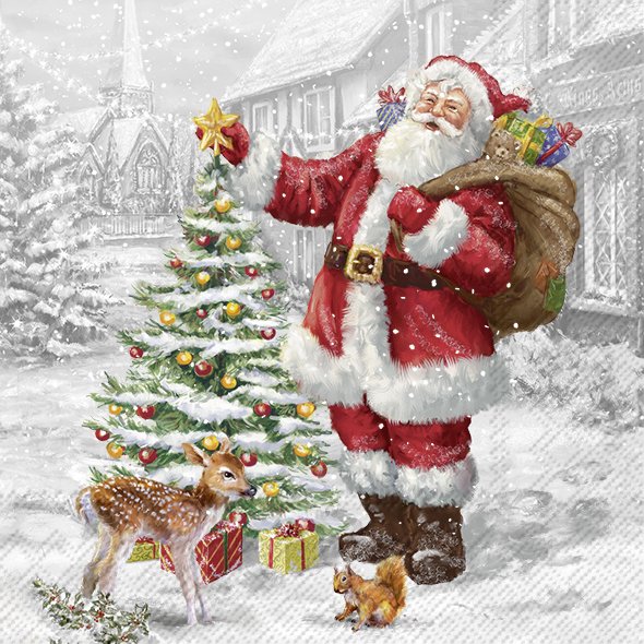 Servíettur 33*33cm Santas xmas tree