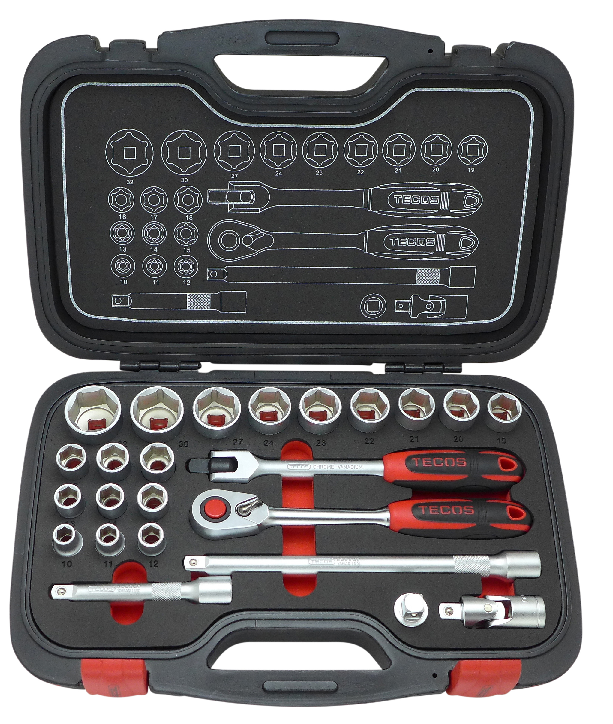 TOPPLYKLASETT TECOS 1/2" 24STK 10-32MM  T-2024