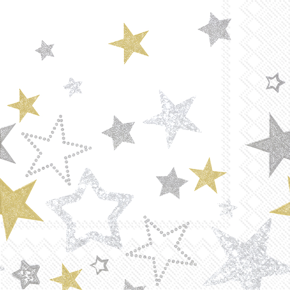 Servíettur Sparkling Stars hvítar 33*33cm