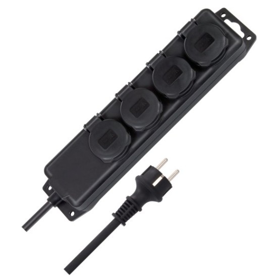 Fjöltengi úti 4 f. svart  2 m. með loki IP44