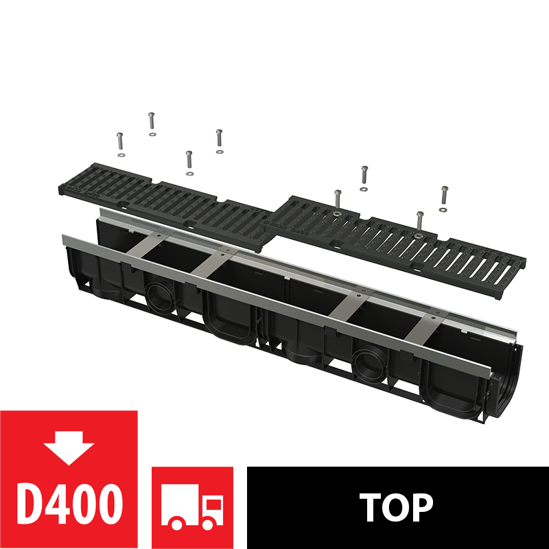 Útiniðurfall renna+rist 1000 mm D400 - AVZ103-R201