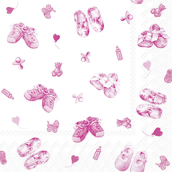 Servíettur BABY SHOES ALLOVER ljósbleikur 25*25cm