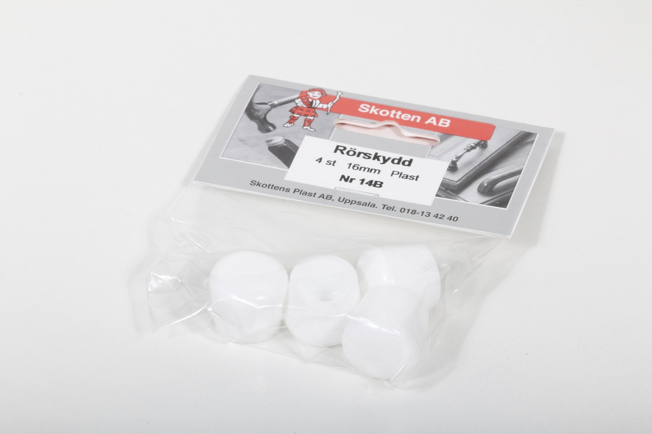 PLASTTAPPI 16MM HVÍ KRINGLÓTT 4STK