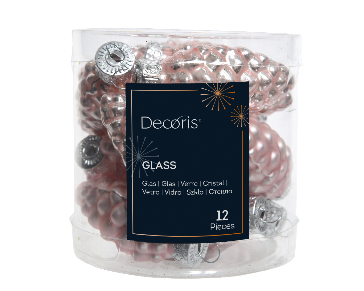 Kúlur könglar 6cm 12stk ljósbleikar