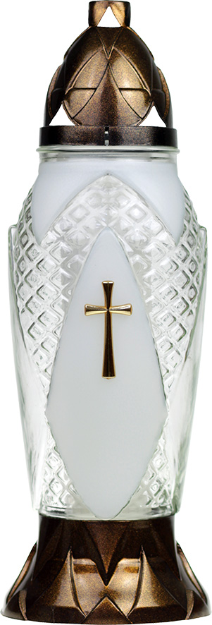 Leiðisljós gler með gylltum krossi