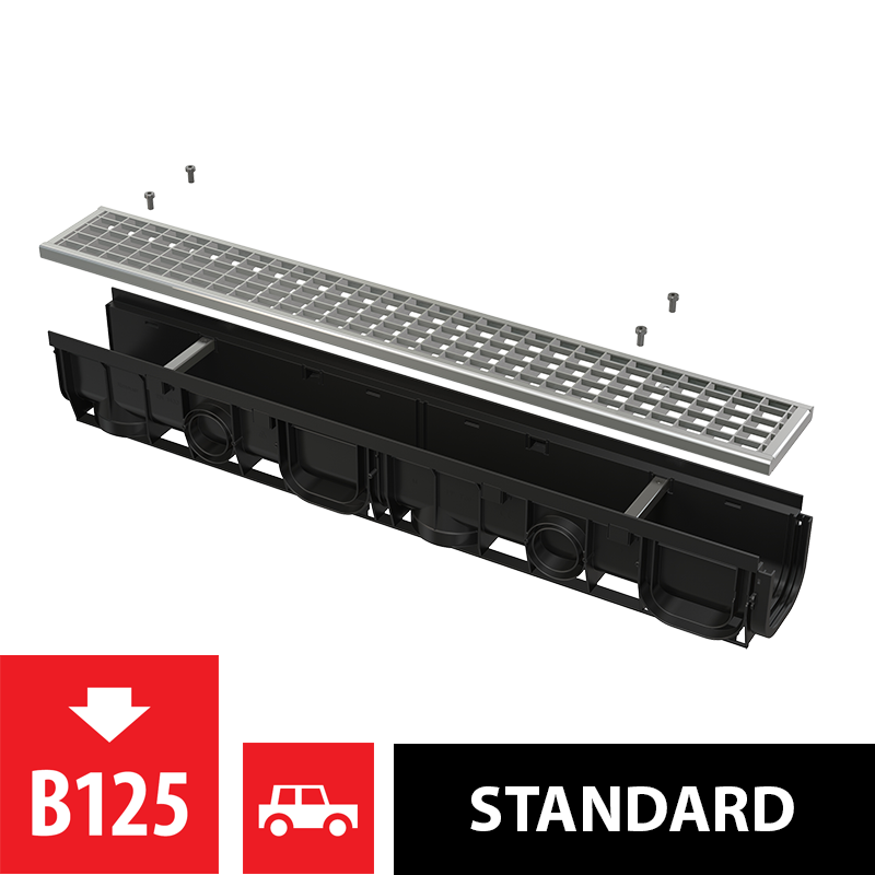 Útiniðurfall renna+rist 1000 mm B125