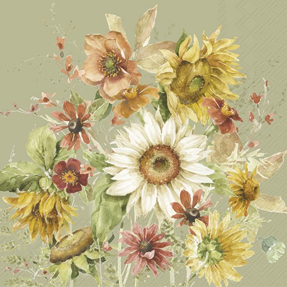 Servíettur 33*33cm Late summer flowers green