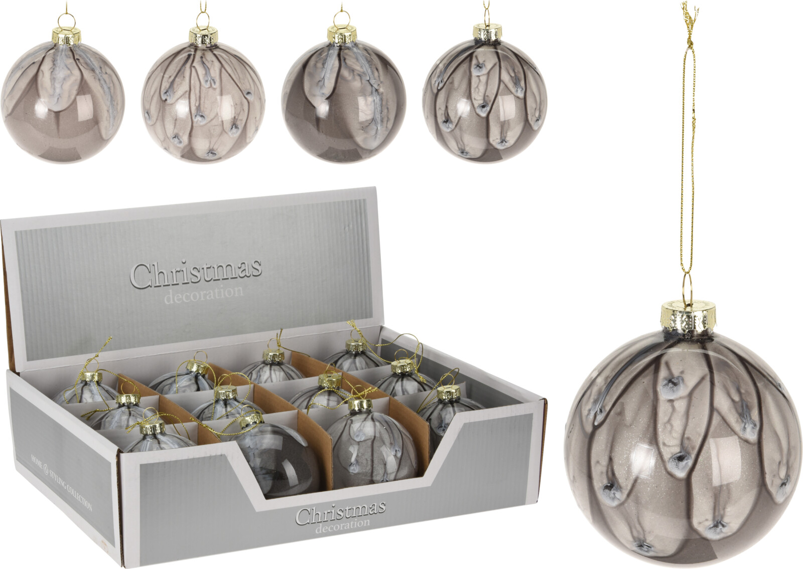 Jólakúla 8cm grábrún 4teg.