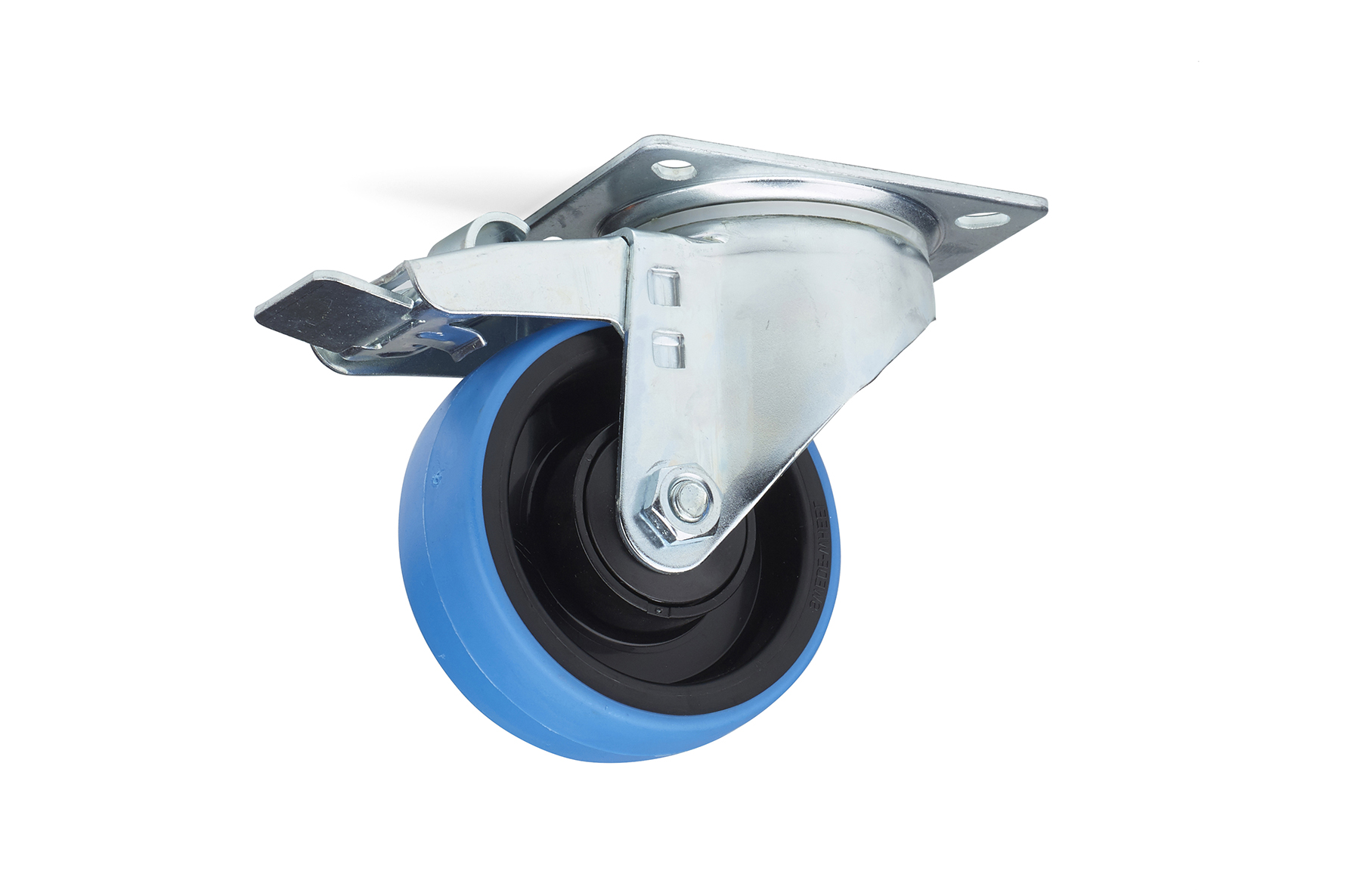 Hjól 100 mm blátt með snúning og bremsum ber 160 kg