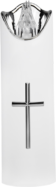 LUKS. Rafmagns LED Leiðiskerti með Silfur Krossi.