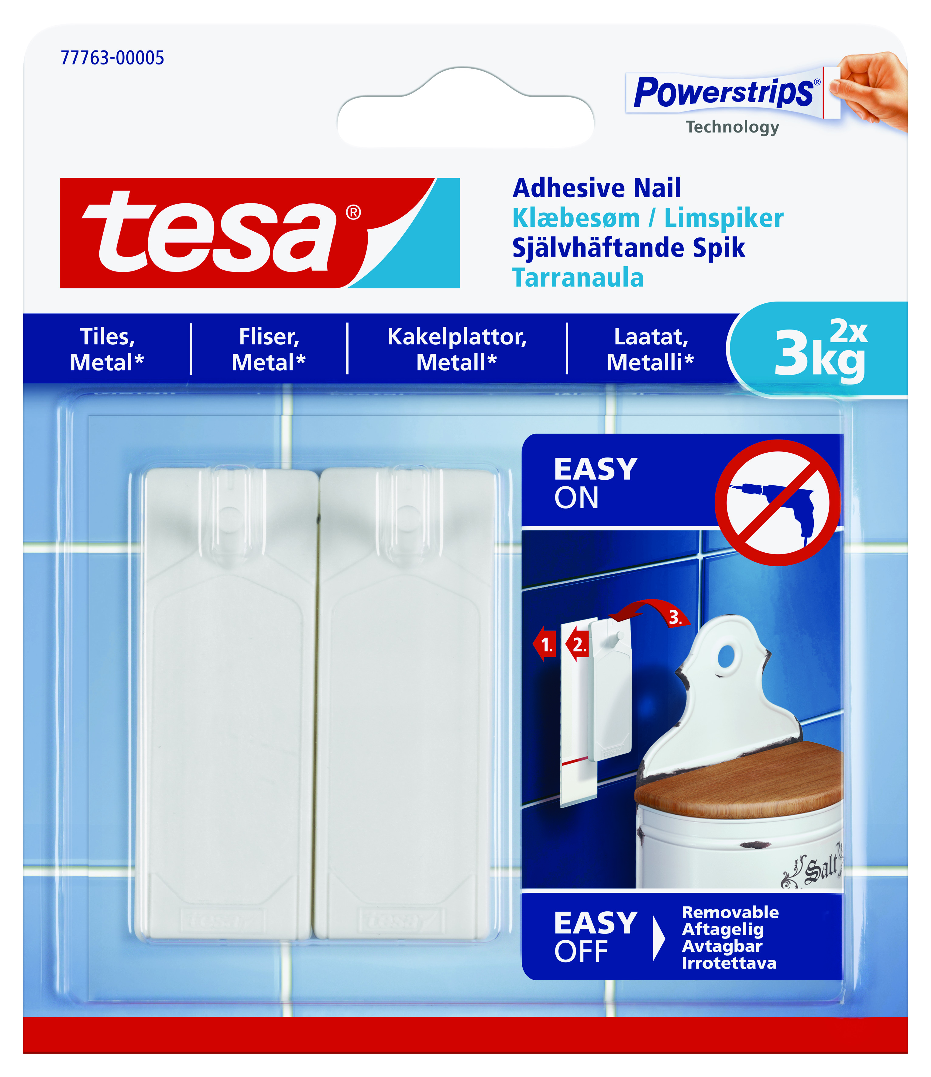 Tesa lím nagli 2x3 kg á flísar og slétta veggi